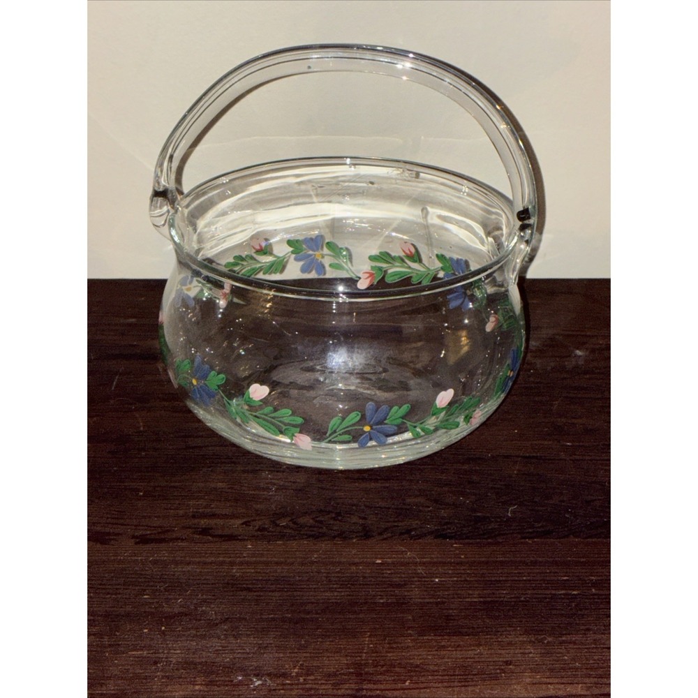 Handcrafted Glass Handled Basket, Vintage Floral Design‎